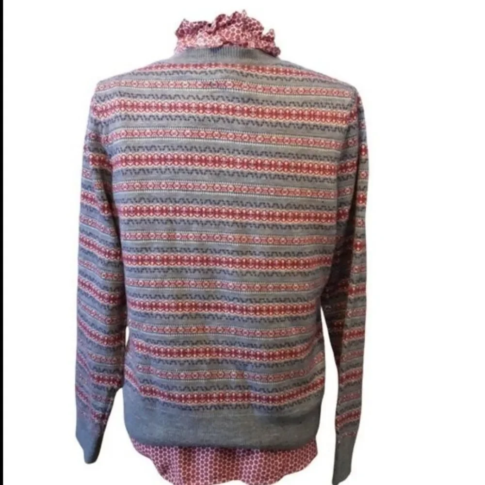 G.H Bass Cardigan And Blouse Two Piece Set‎ Nordic Knit Gray Red Sz L